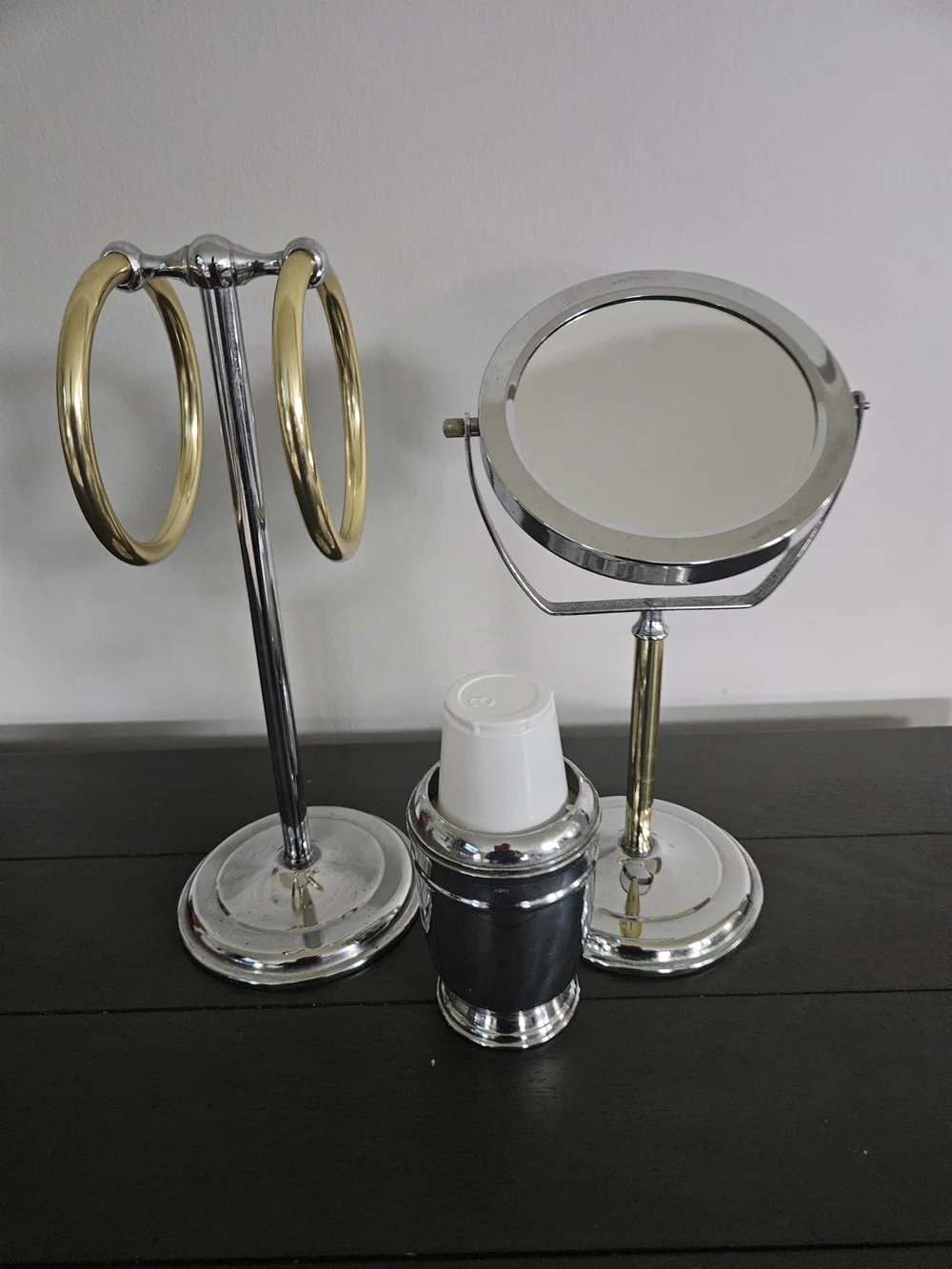Chrome and Gold Double-Tone Vanity Set with Round Mirror